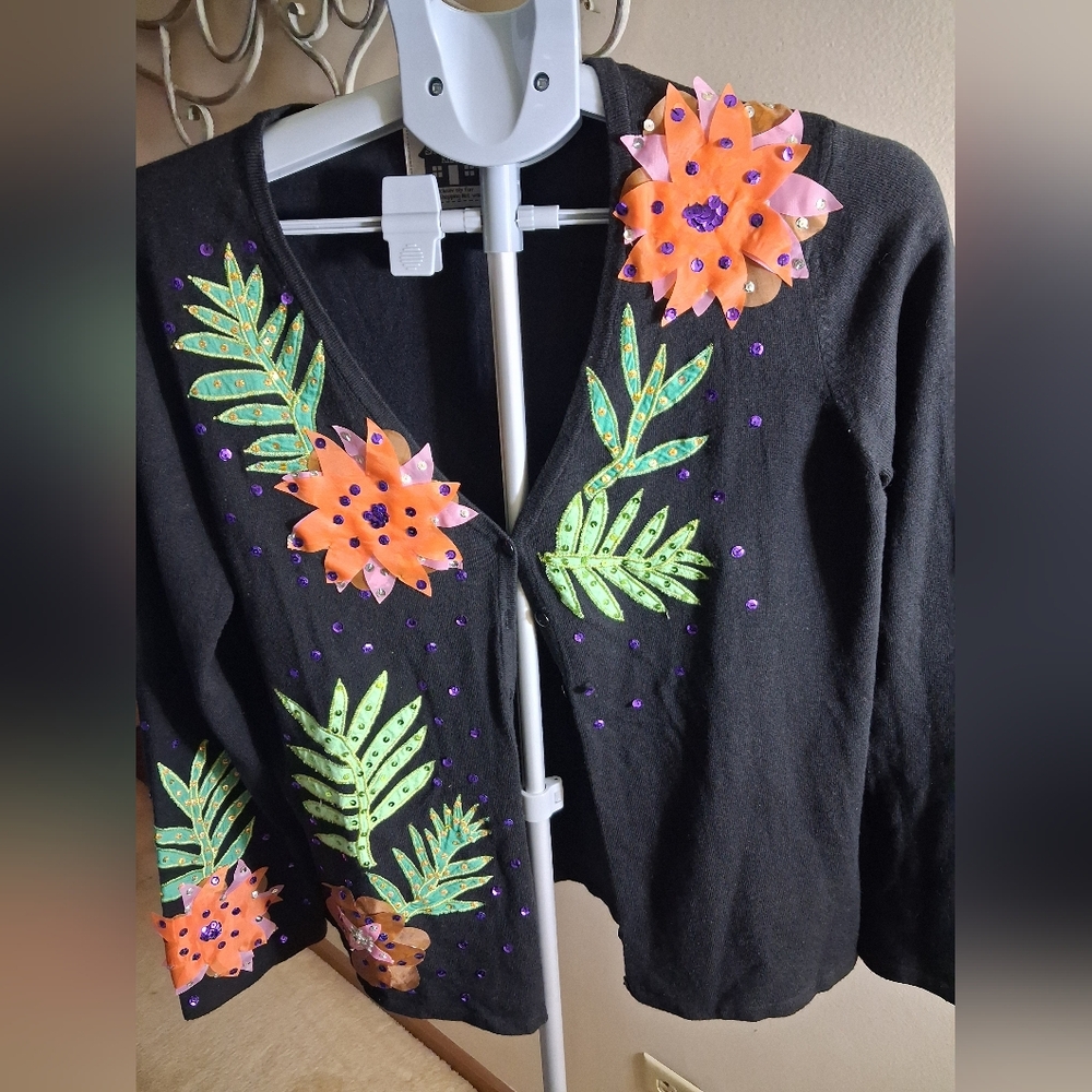 Storybook Knits Handstiched Embroidered Floral Cardigan